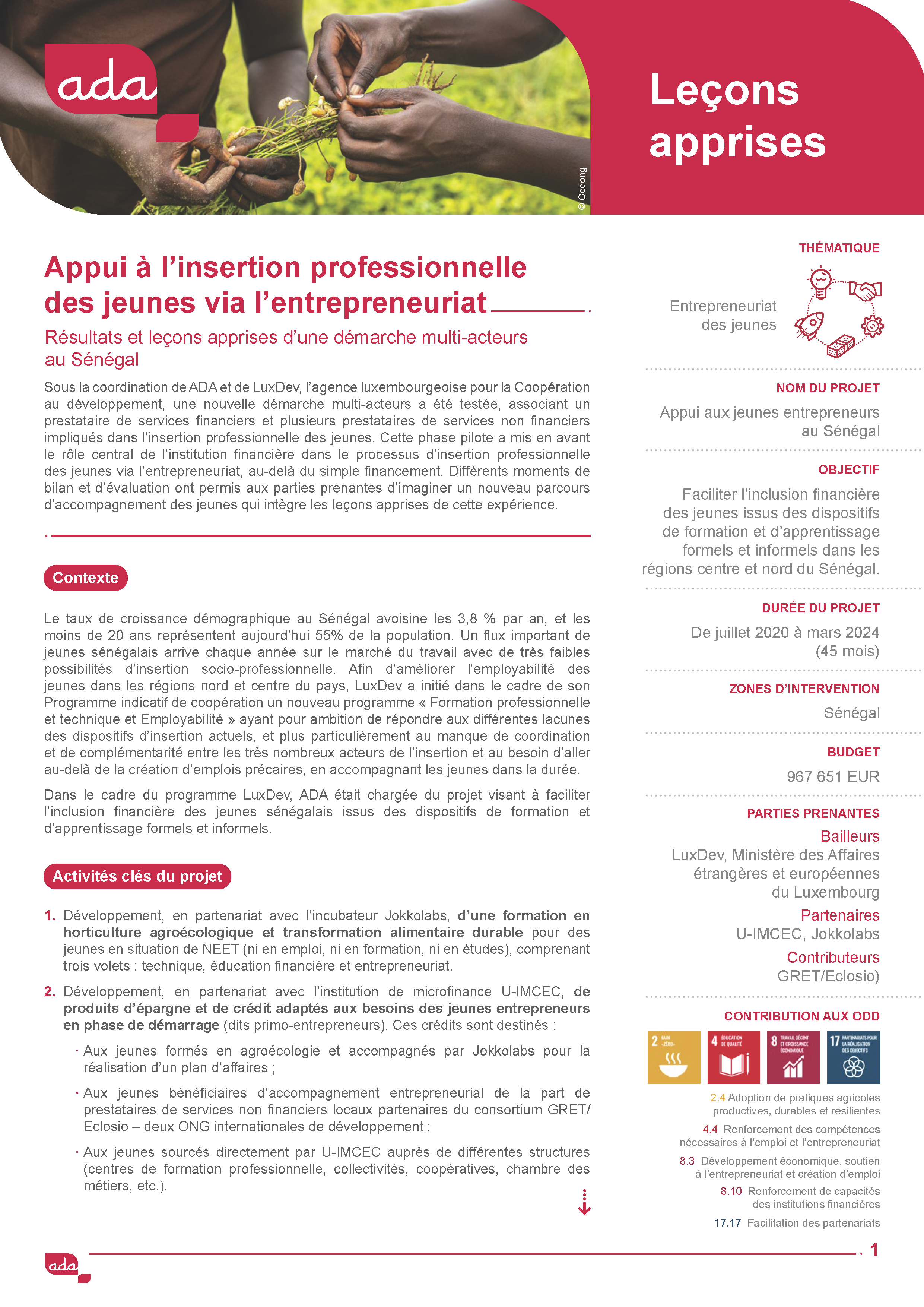 Appui à l’insertion professionnelle des jeunes via l’entrepreneuriat