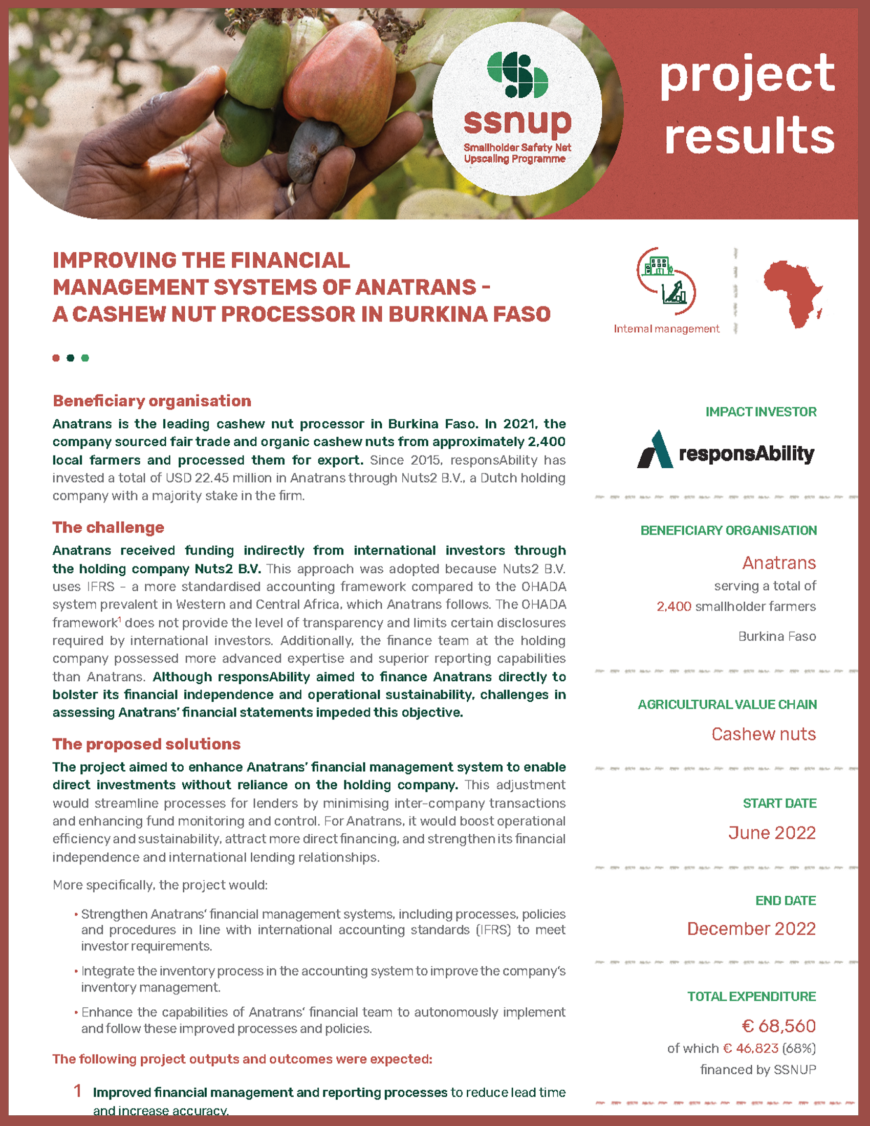 Improving the financial management systems of Anatrans - a cashew nut processor in burkina faso