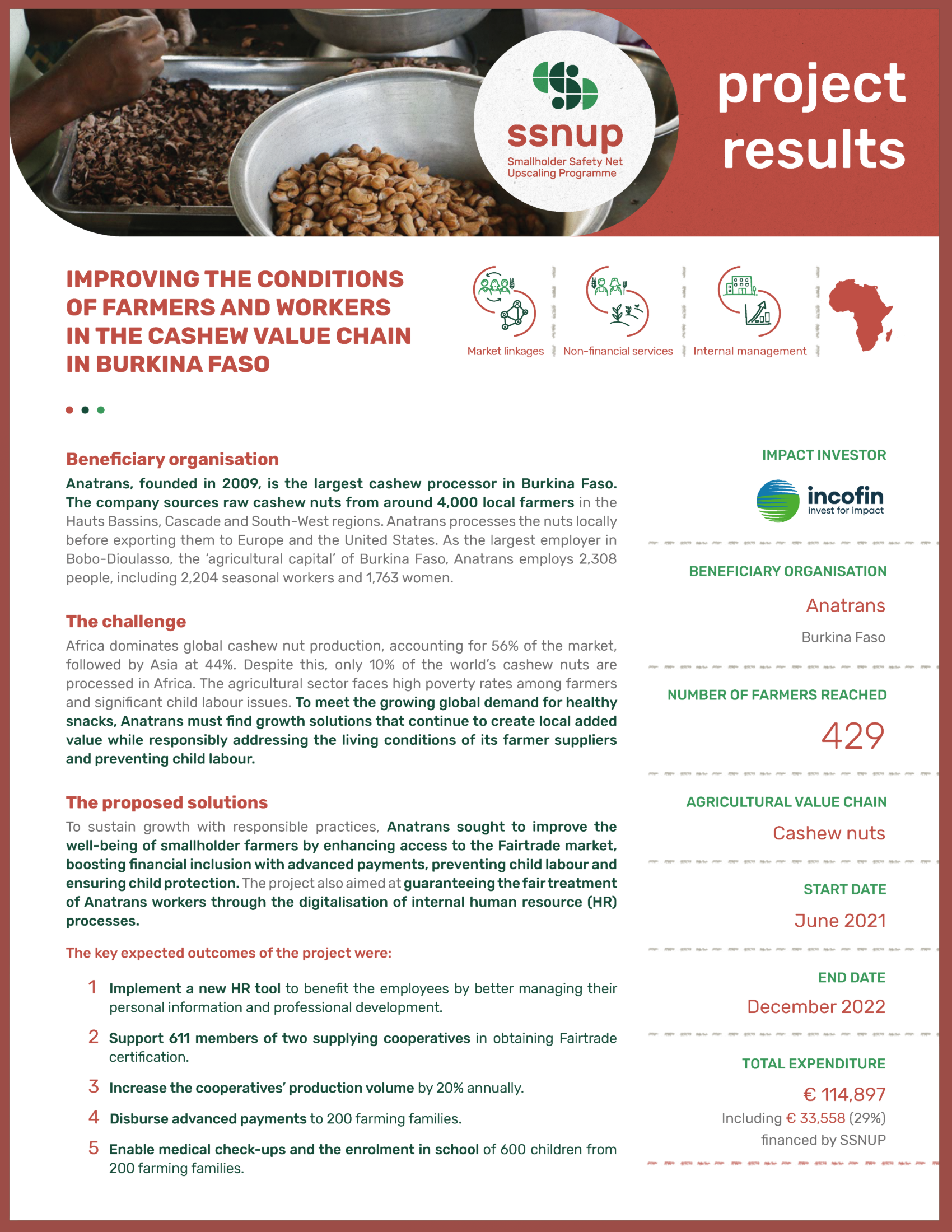 Cover Improving the conditions of farmers and workers in the cashew value chain in Burkina Faso